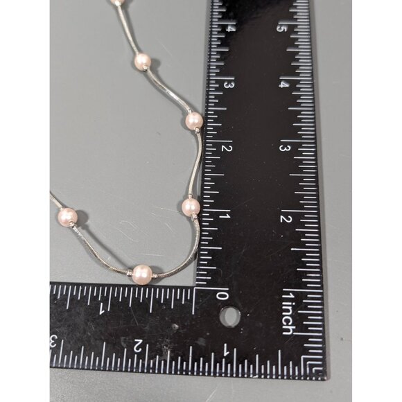 Silver Tone Faux Pearl Station Chain Necklace Elegant Bridal Classic 19" - Picture 10 of 10